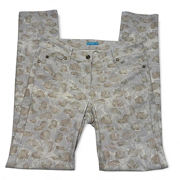 J. McLaughlin Denim - J.McLaughlin Lexi Jeans Sz 8 Beige Animal Print Slim Ankle Mid Rise Pants